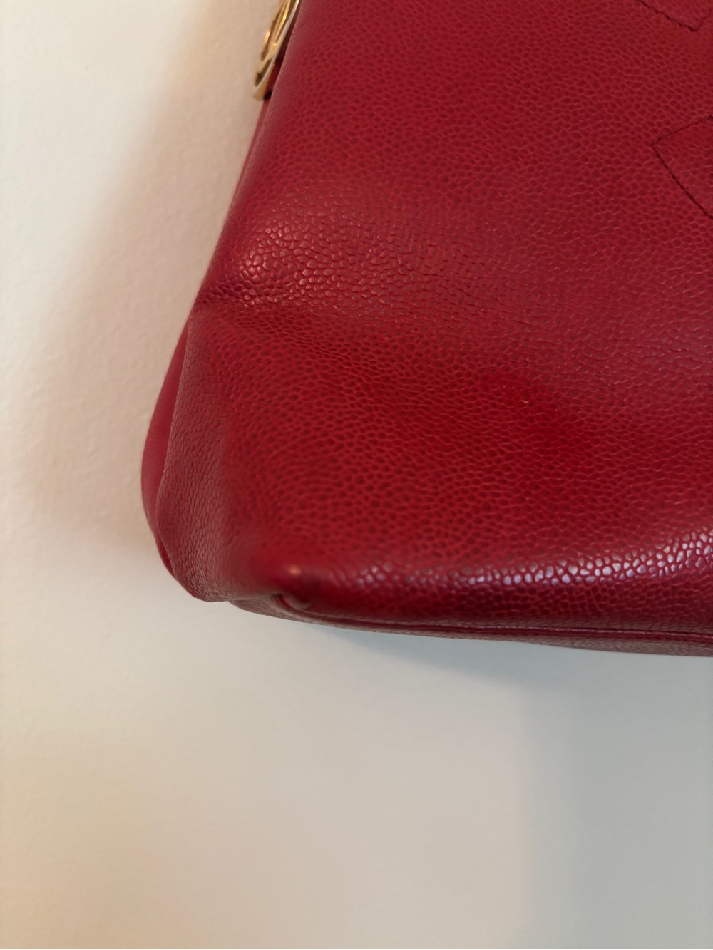 CHANEL Red Caviar Leather Shoulder Bag with Gold CC Charm Vintage COCO - Picture 8 of 16